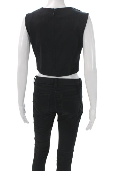 Banana Republic Womens Cropped Cowl Neck Black Cotton Tank Zip Size XS