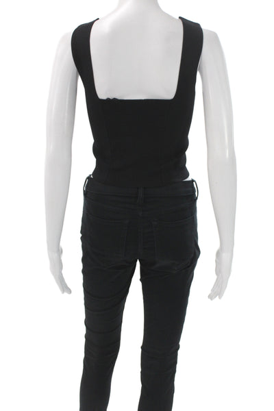 ALC Womens Cropped Sweetheart Tank Sleeveless Black Size S