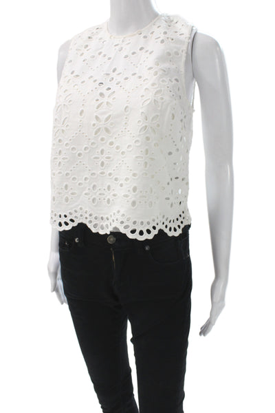 Veronica Beard Womens White Floral Cotton Sleeveless Tank Round Neck Size 2