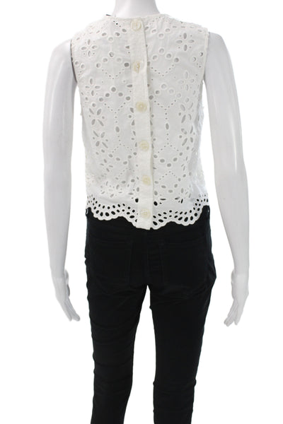 Veronica Beard Womens White Floral Cotton Sleeveless Tank Round Neck Size 2