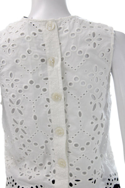 Veronica Beard Womens White Floral Cotton Sleeveless Tank Round Neck Size 2