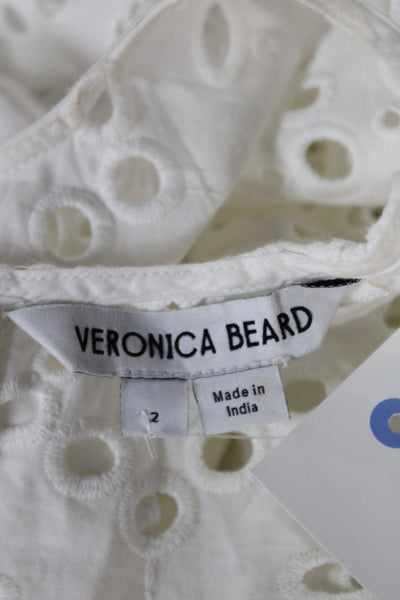 Veronica Beard Womens White Floral Cotton Sleeveless Tank Round Neck Size 2