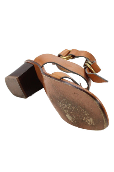 Chloe Womens Leather Buckled Ankle Strap Heeled Sandals Brown Size 8