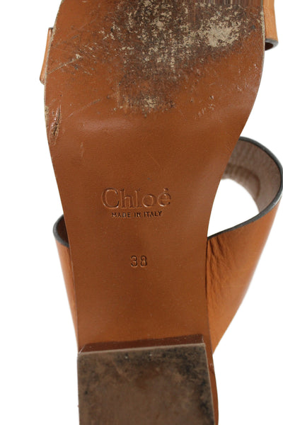 Chloe Womens Leather Buckled Ankle Strap Heeled Sandals Brown Size 8