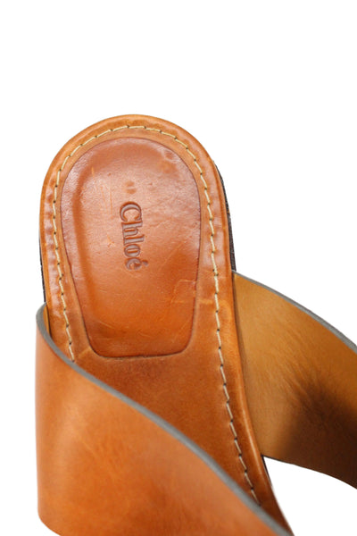 Chloe Womens Leather Buckled Ankle Strap Heeled Sandals Brown Size 8