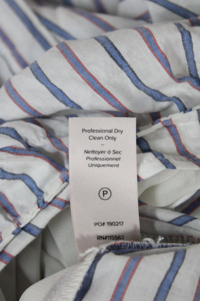 Cinq à Sept Women Blue Striped Collared Long Sleeve Basic Blouse Size S