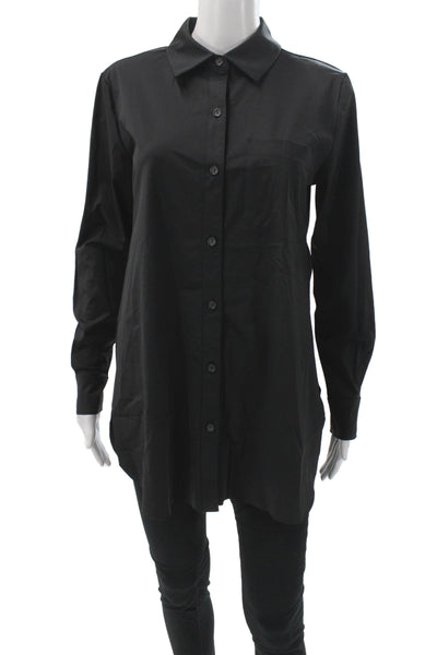 Lysse Women Black Collared Tunic Button-Up Long Sleeve Solid Size S