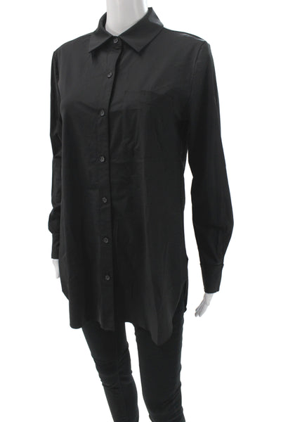 Lysse Women Black Collared Tunic Button-Up Long Sleeve Solid Size S