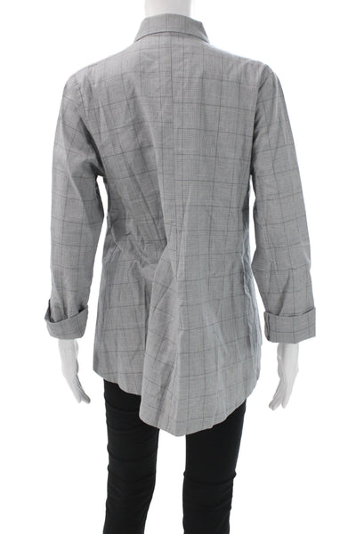 Vitamin Women Tunic Button-Up Gray Plaid Collared Cotton Long Sleeve Size M