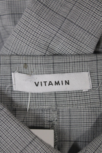 Vitamin Women Tunic Button-Up Gray Plaid Collared Cotton Long Sleeve Size M