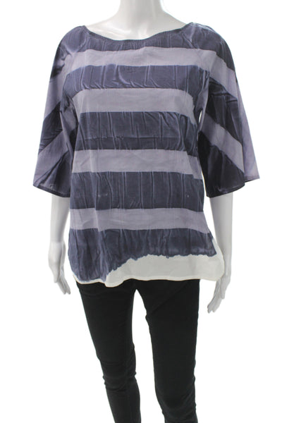 Mela Rosa Women Tunic Gray Striped 3/4 Sleeve Round Neck Pullover Size M