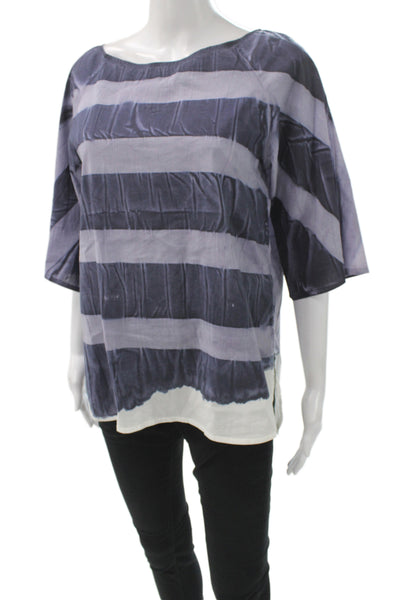 Mela Rosa Women Tunic Gray Striped 3/4 Sleeve Round Neck Pullover Size M