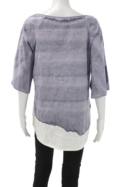 Mela Rosa Women Tunic Gray Striped 3/4 Sleeve Round Neck Pullover Size M
