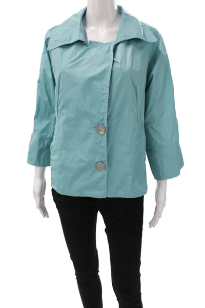 Planet by Lauren G Womens Blue Basic Jacket 3/4 Sleeve Button Size 2