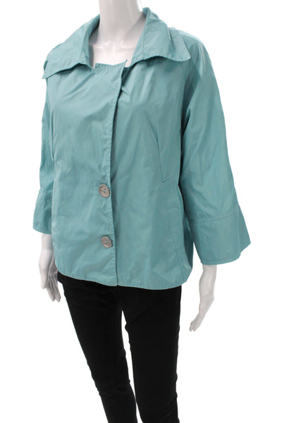 Planet by Lauren G Womens Blue Basic Jacket 3/4 Sleeve Button Size 2