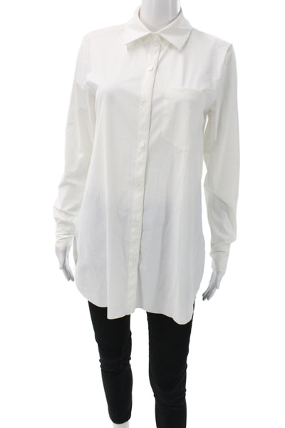 Lysse Womens Tunic Button-Up Collared Long Sleeve White Solid Size S