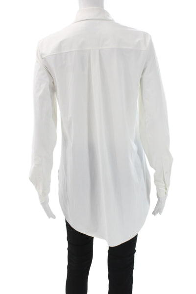 Lysse Womens Tunic Button-Up Collared Long Sleeve White Solid Size S
