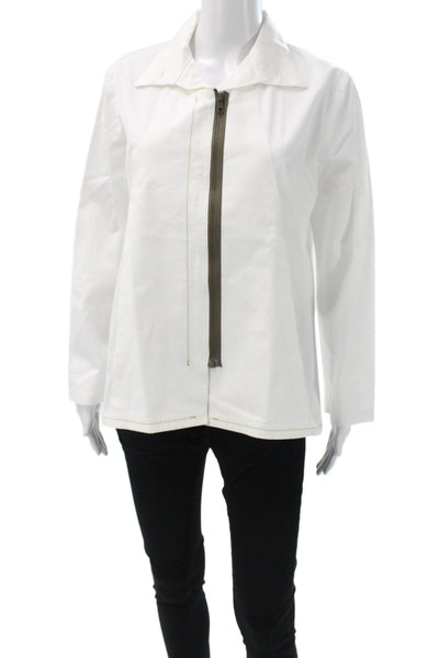 Vitamin Womens Basic Jacket White Cotton Collared Zip Long Sleeve Size S
