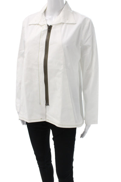 Vitamin Womens Basic Jacket White Cotton Collared Zip Long Sleeve Size S