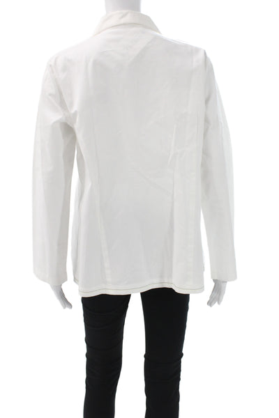 Vitamin Womens Basic Jacket White Cotton Collared Zip Long Sleeve Size S