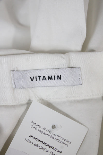 Vitamin Womens Basic Jacket White Cotton Collared Zip Long Sleeve Size S