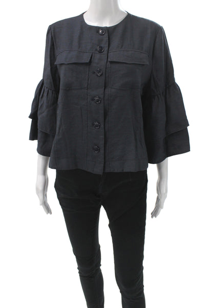 Lola & Sophie Womens Black Linen Basic Jacket Button 3/4 Sleeve Size M