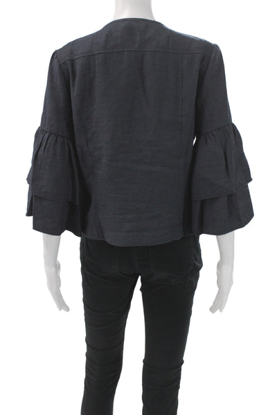 Lola & Sophie Womens Black Linen Basic Jacket Button 3/4 Sleeve Size M