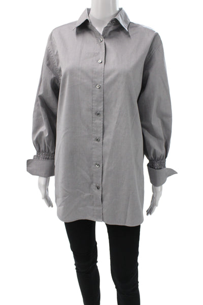 Hinson Wu Women Tunic Collared Button Up Gray 100% Cotton Long Sleeve Size S