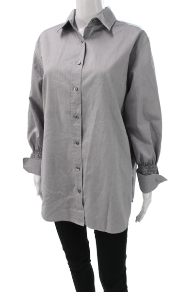 Hinson Wu Women Tunic Collared Button Up Gray 100% Cotton Long Sleeve Size S