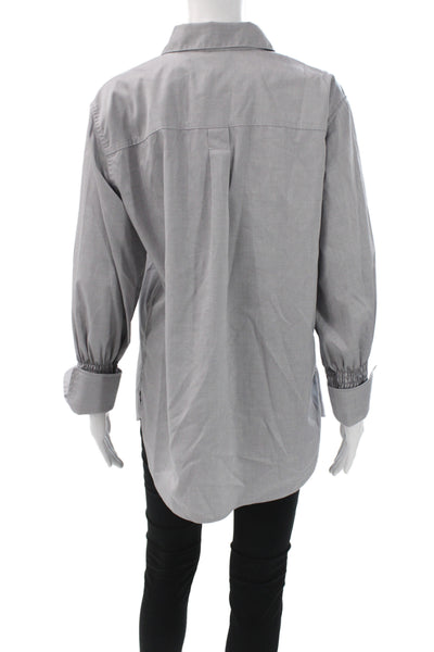 Hinson Wu Women Tunic Collared Button Up Gray 100% Cotton Long Sleeve Size S