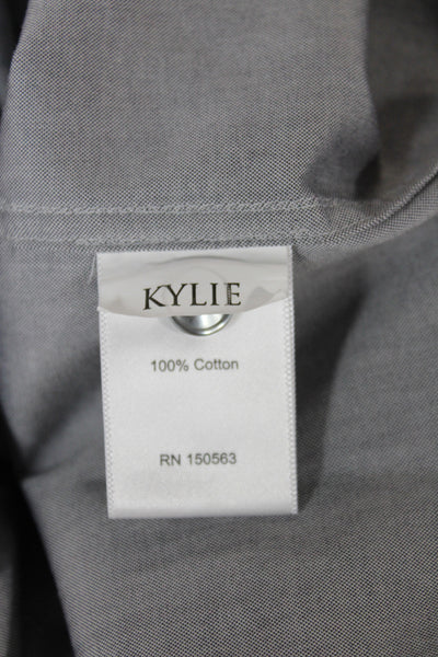 Hinson Wu Women Tunic Collared Button Up Gray 100% Cotton Long Sleeve Size S
