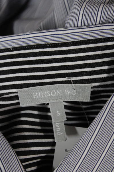 Hinson Wu Womens Striped Cotton Collared Button Up Top Blue Long Sleeve Size S