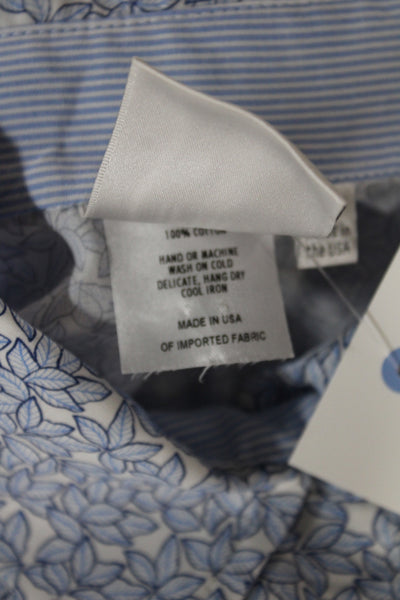 Finley Womens Tunic Button-Up Blue Floral Cotton Collared Long Sleeve Size S