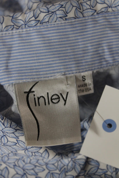 Finley Womens Tunic Button-Up Blue Floral Cotton Collared Long Sleeve Size S