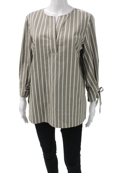 Lafayette 148 New York Womens Tunic Blouse Gray Striped V Neck Size M