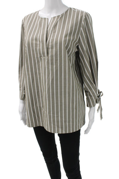 Lafayette 148 New York Womens Tunic Blouse Gray Striped V Neck Size M