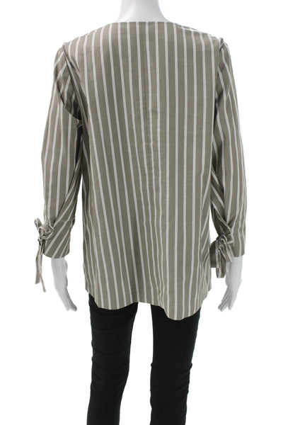 Lafayette 148 New York Womens Tunic Blouse Gray Striped V Neck Size M