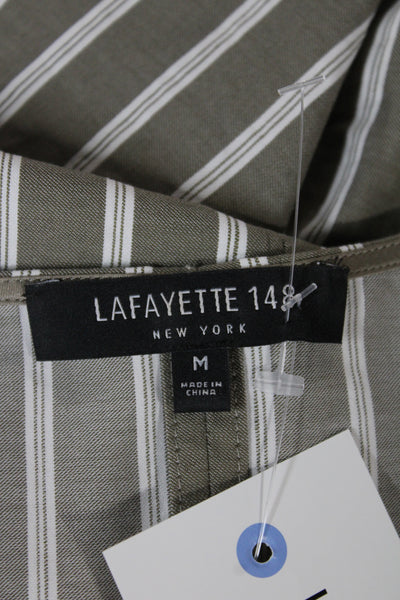 Lafayette 148 New York Womens Tunic Blouse Gray Striped V Neck Size M