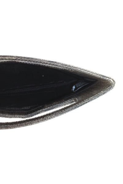 BCBGMAXAZRIA Womens Metallic Leather Top Handle Clutch Handbag Gray