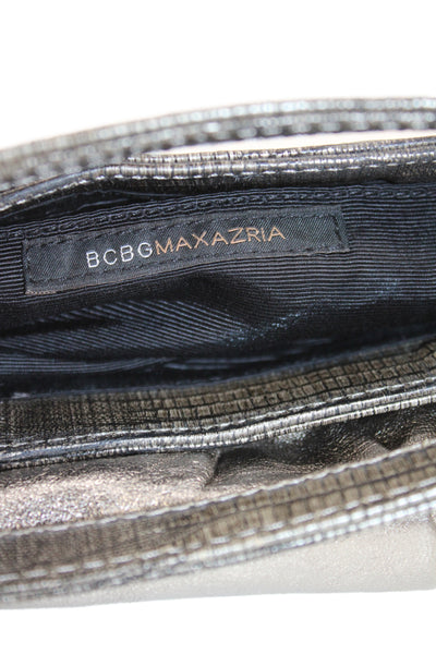 BCBGMAXAZRIA Womens Metallic Leather Top Handle Clutch Handbag Gray