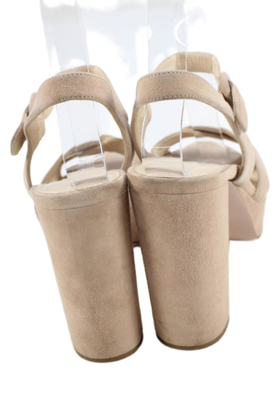 Prada Womens Suede Ankle Strap Platform Sandals Heels Pink Size 36.5 6.5