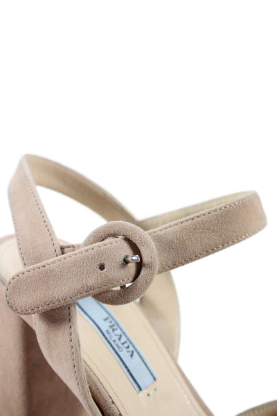 Prada Womens Suede Ankle Strap Platform Sandals Heels Pink Size 36.5 6.5
