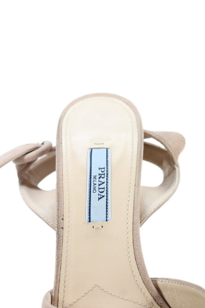 Prada Womens Suede Ankle Strap Platform Sandals Heels Pink Size 36.5 6.5