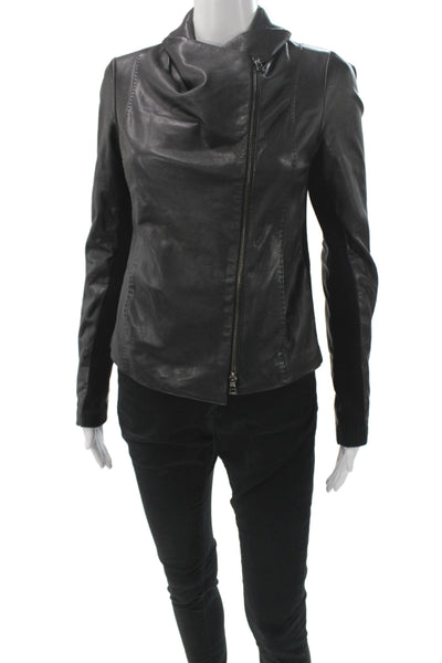 Vince Women Biker Jacket Black Zip Long Sleeve Size S