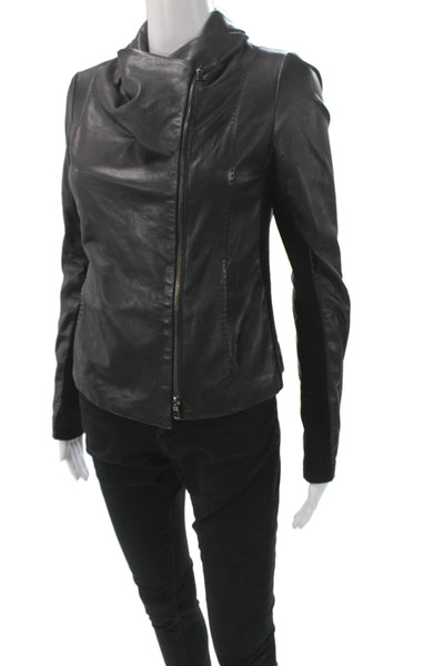 Vince Women Biker Jacket Black Zip Long Sleeve Size S