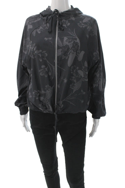 Spiritual Gangster Women Windbreaker Jacket Black Floral Zip Size S