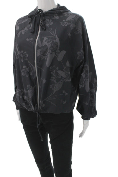 Spiritual Gangster Women Windbreaker Jacket Black Floral Zip Size S
