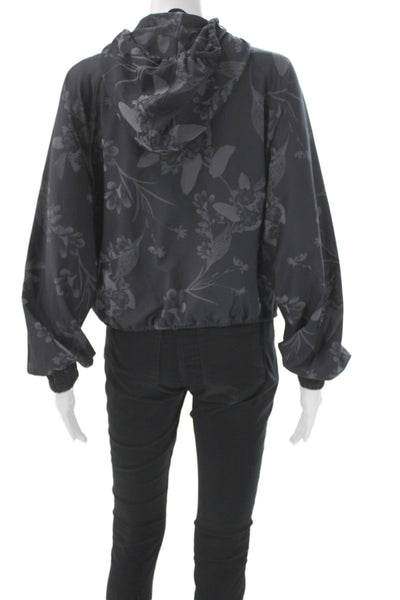 Spiritual Gangster Women Windbreaker Jacket Black Floral Zip Size S