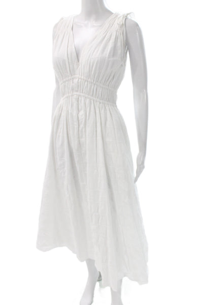Madewell Womens Fit & Flare Dress White Cotton V-Neck Sleeveless Midi Size S