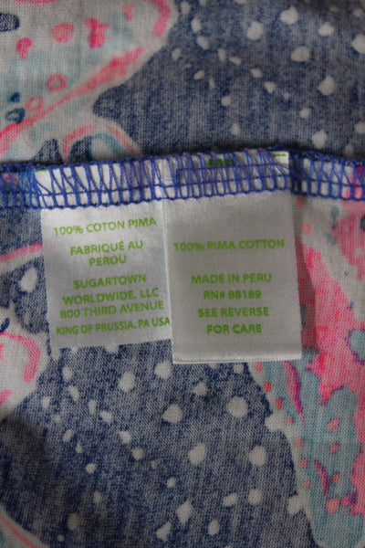 Lilly Pulitzer Women Shift Dress Blue Pima Cotton 3/4 Sleeve Short Size S